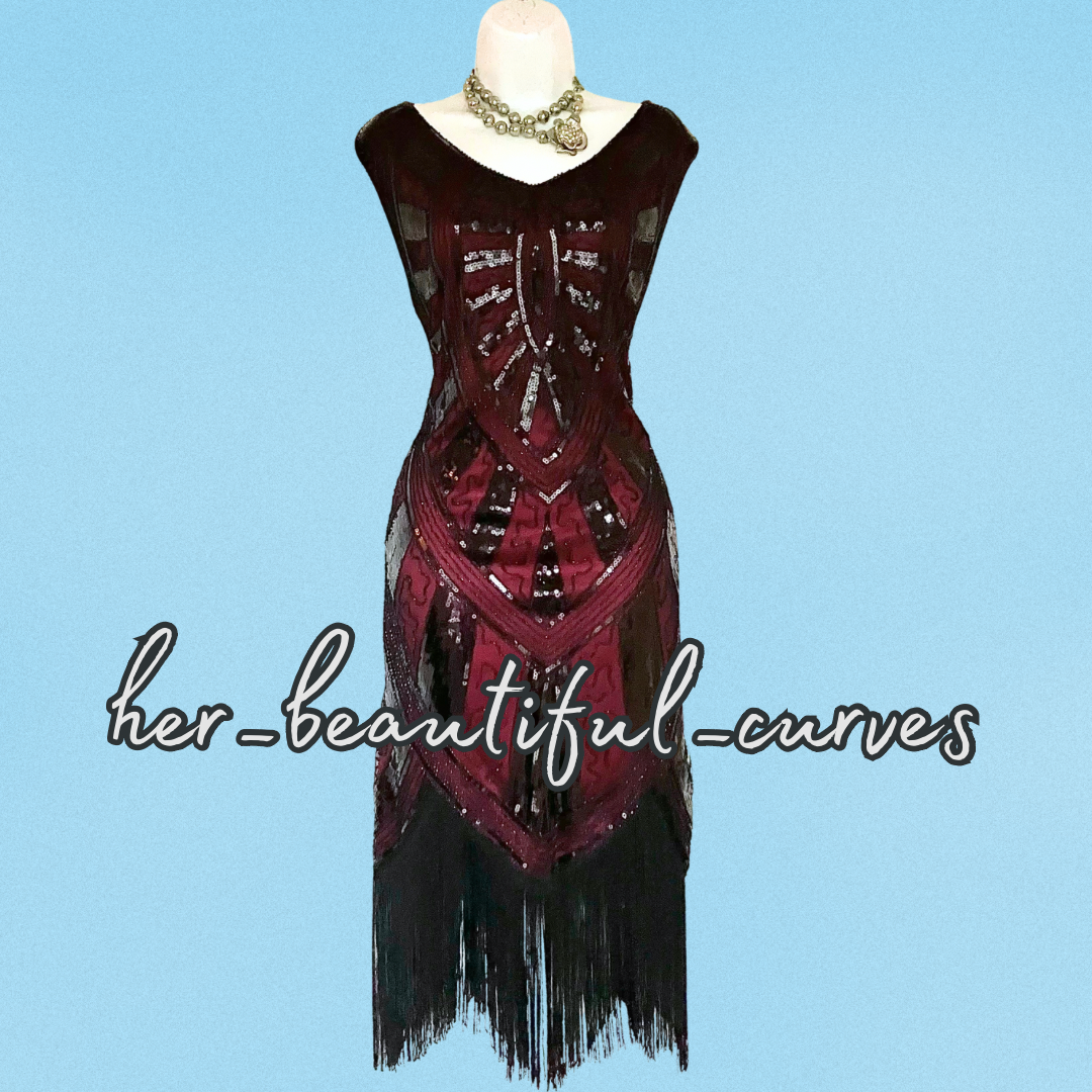 Metme 20s GATSBY FLAPPER SEQUINED BEADED FRINGED DRESS SIZE XXL fits 16 new