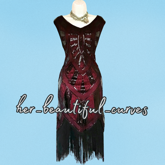 Metme 20s GATSBY FLAPPER SEQUINED BEADED FRINGED DRESS SIZE XXL fits 16 new