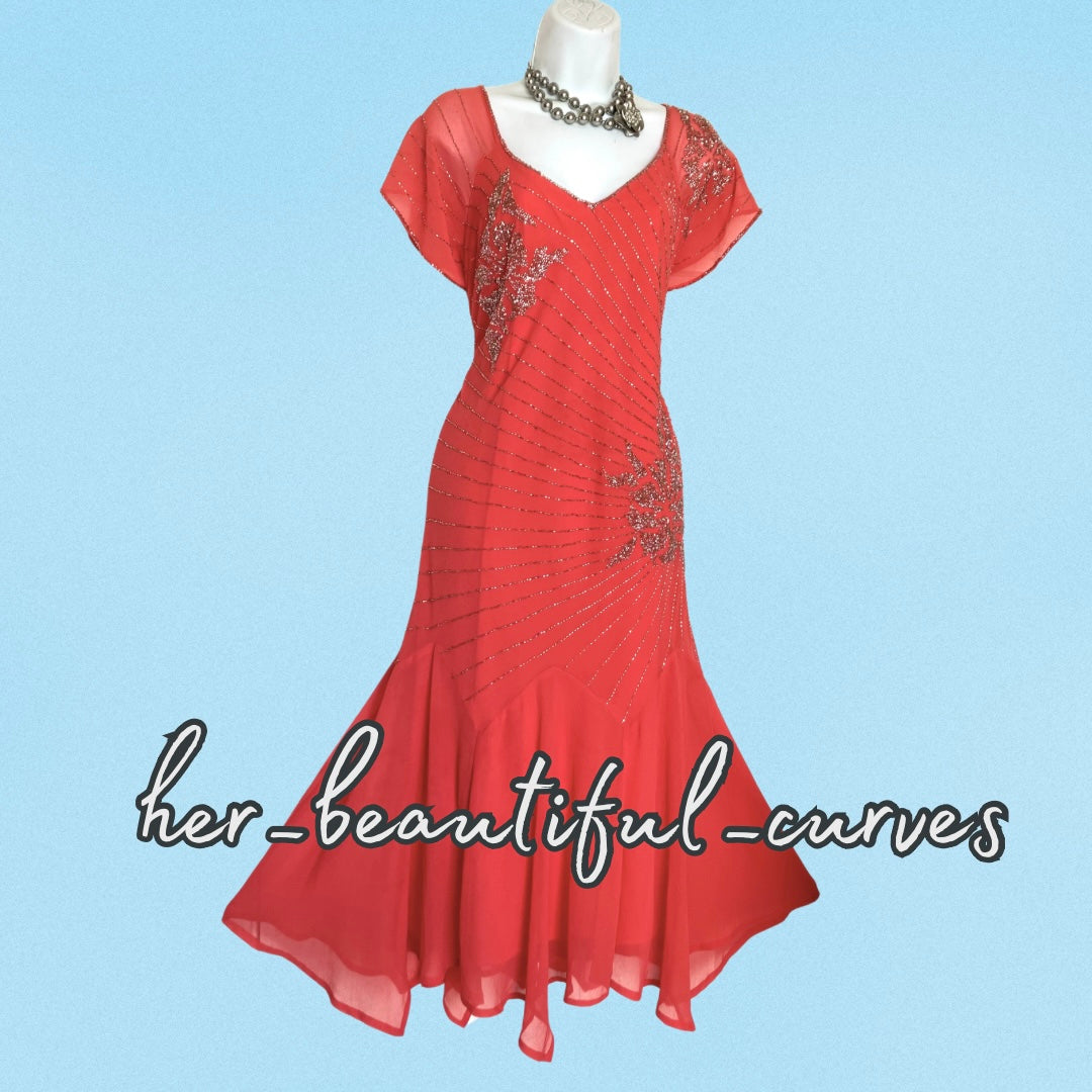 JOANNA HOPE BEADED EMBELLISHED HANKY HEM WEDDING OCCASION PARTY DRESS SIZE 26
