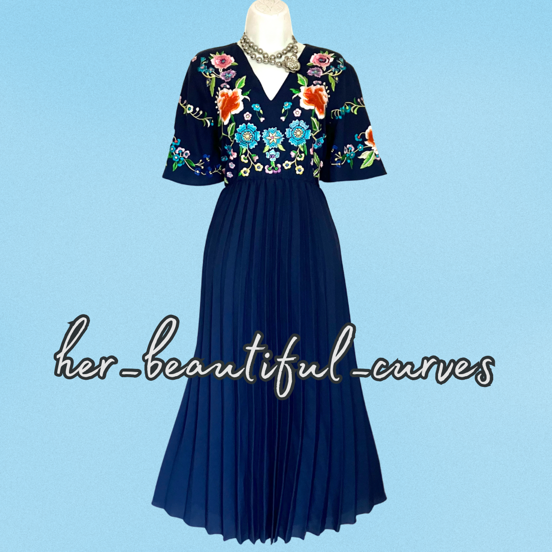 ASOS EMBROIDERED FLORAL PLEATED OCCASION PARTY DRESS SIZE 14