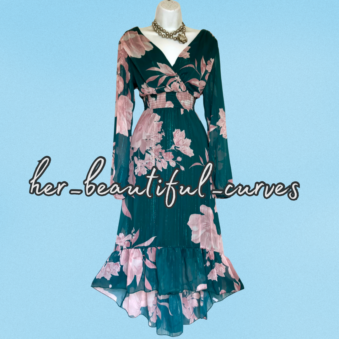 QUIZ FLORAL SHIMMERING THREADS HI LOW WEDDING OCCASION PARTY DRESS SIZE 14