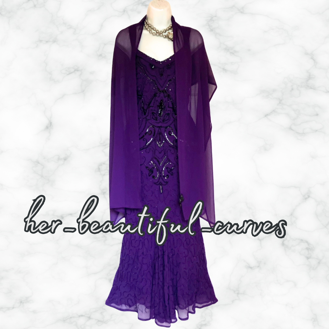 JOANNA HOPE SEQUINED BEADED OCCASION PARTY DRESS SIZE 16 with matching shawl