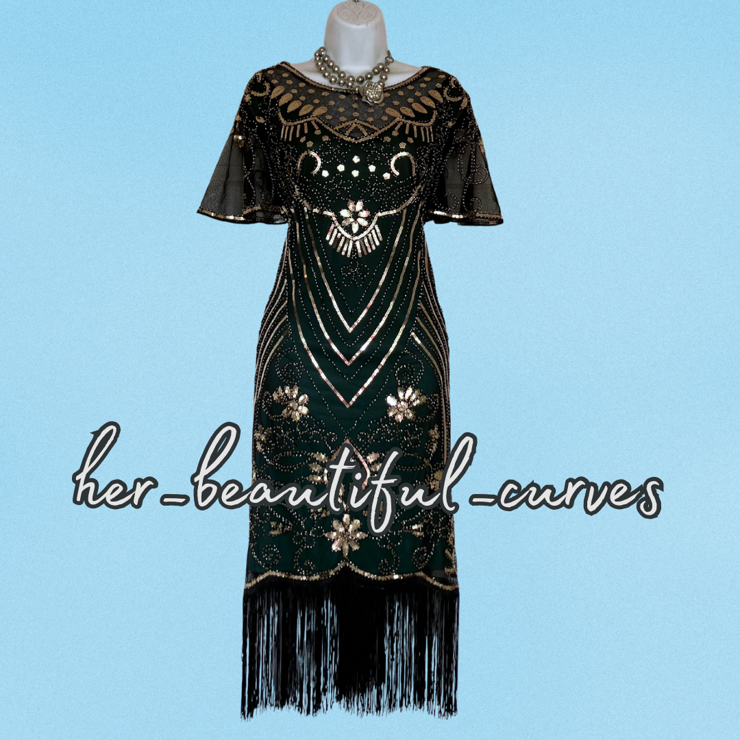 LADIES 20s GATSBY SEQUINED BEADED FLAPPER PARTY DRESS SIZE XXXL fits 18/20