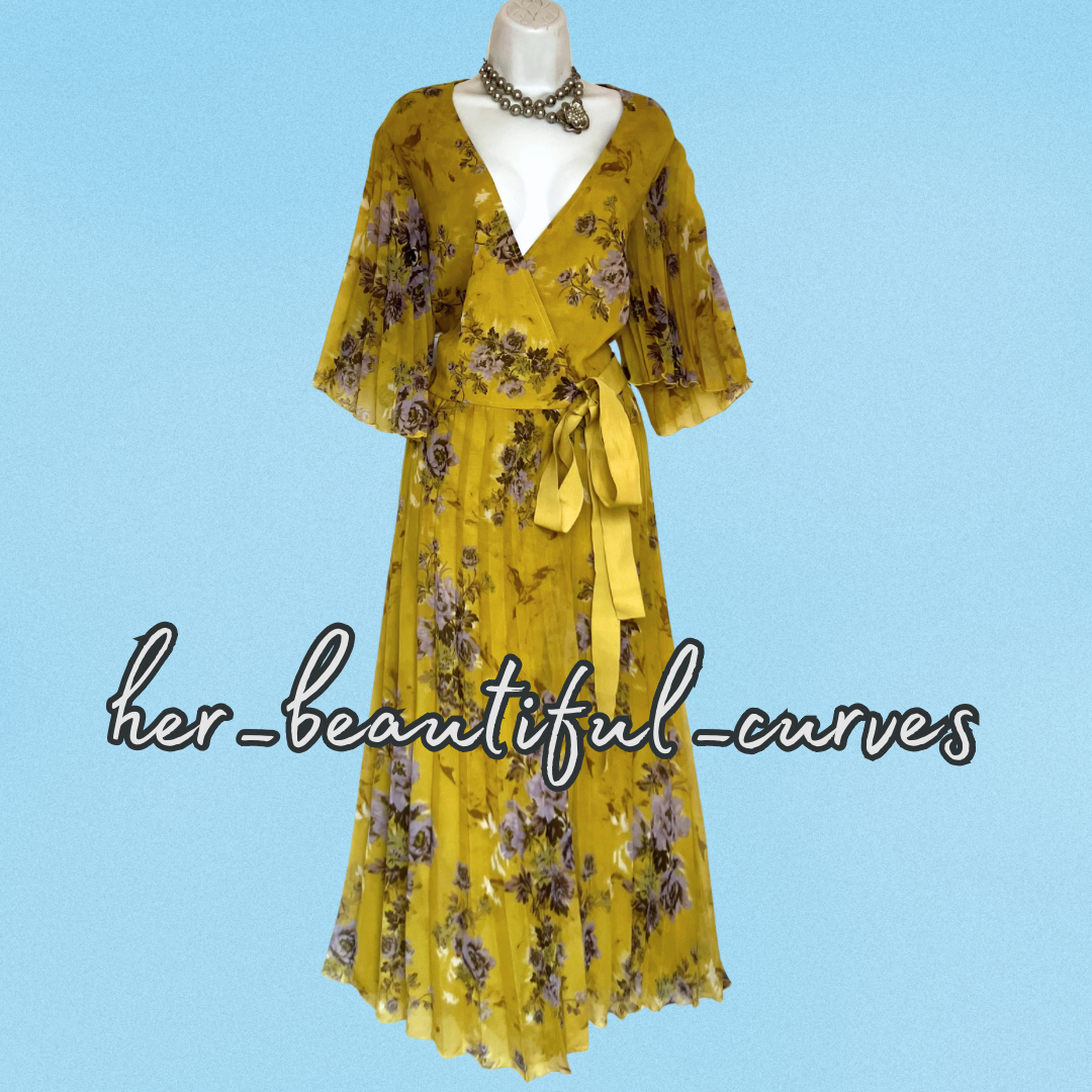 ASOS CURVE FLORAL PRINT PLEATED REAL WRAP OCCASION PARTY DRESS SIZE 22