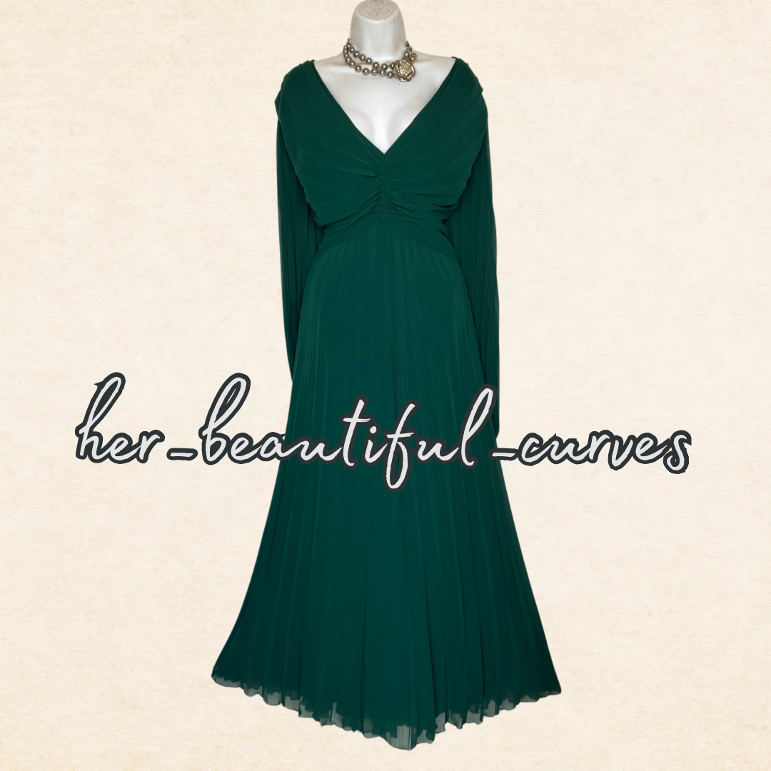 ASOS GREEN PLEATED WEDDING OCCASION PARTY DRESS SIZE 26