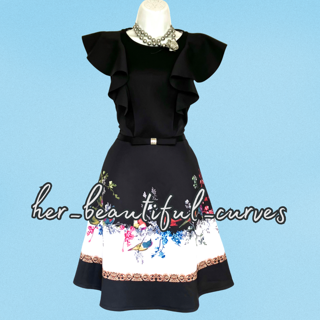 TED BAKER BIRDS & FLORAL PRINT PARTY DRESS TED SIZE 4 UK SIZE 14