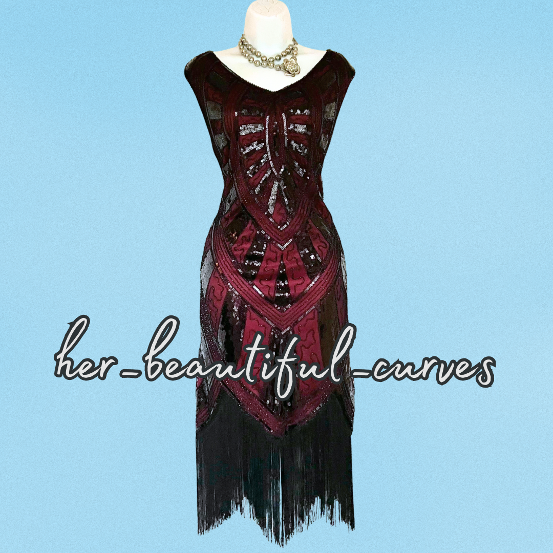 Metme 20s GATSBY FLAPPER SEQUINED BEADED FRINGED DRESS SIZE XXL fits 16 new