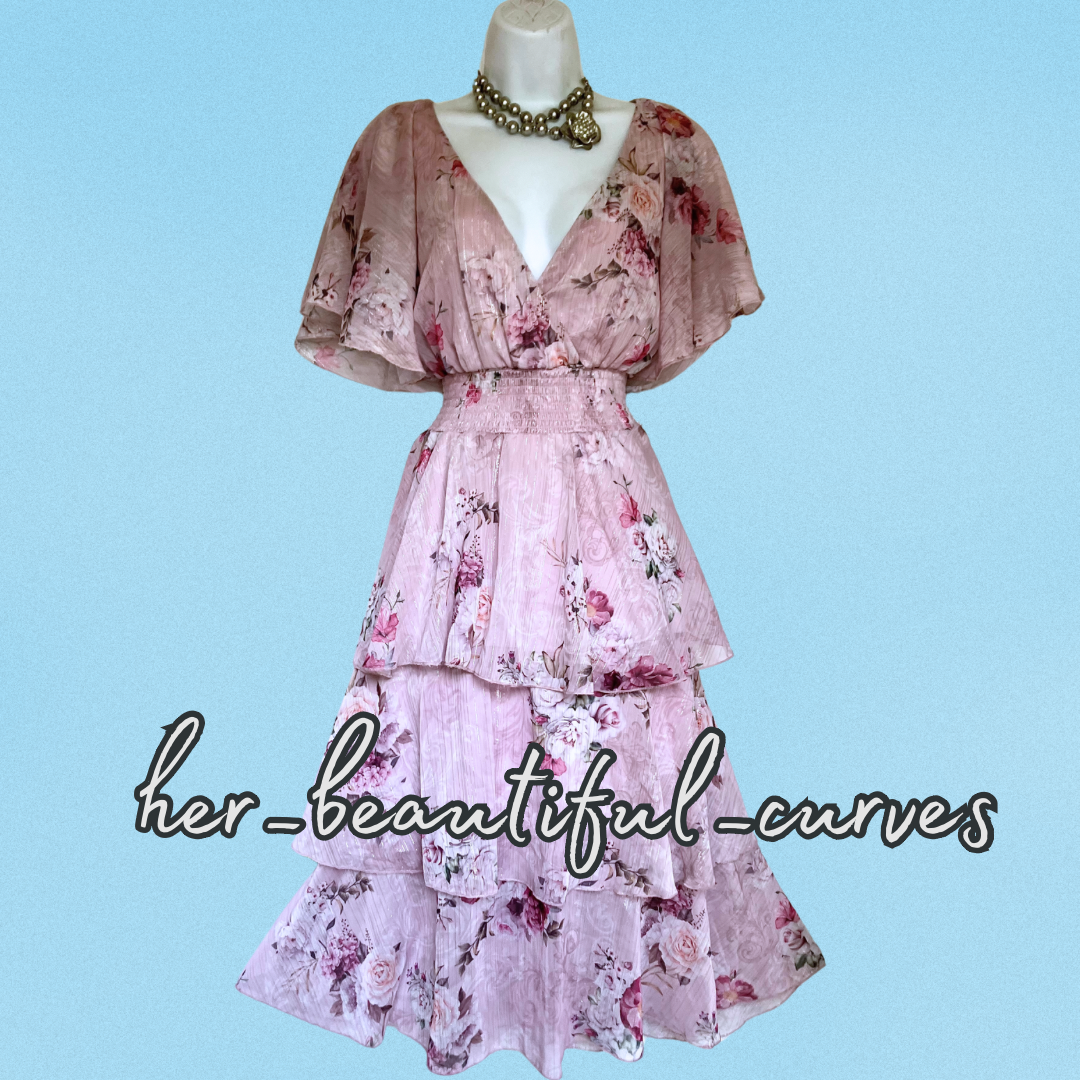 QUIZ FLORAL PRINT GLITTERING THREADS TIERED MIDI OCCASION PARTY DRESS SIZE 16