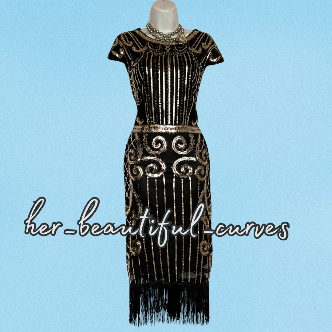 LADIES SEQUINED BEADED 20s GATSBY FLAPPER FRINGED PARTY DRESS SIZE 3XL fits 16
