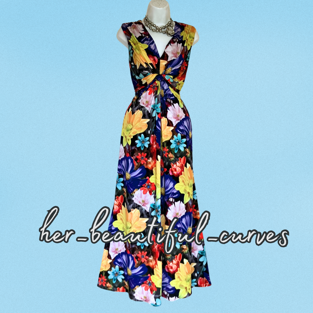DEBENHAMS FLORAL PRINT JERSEY WEDDING OCCASION PARTY DRESS SIZE 18