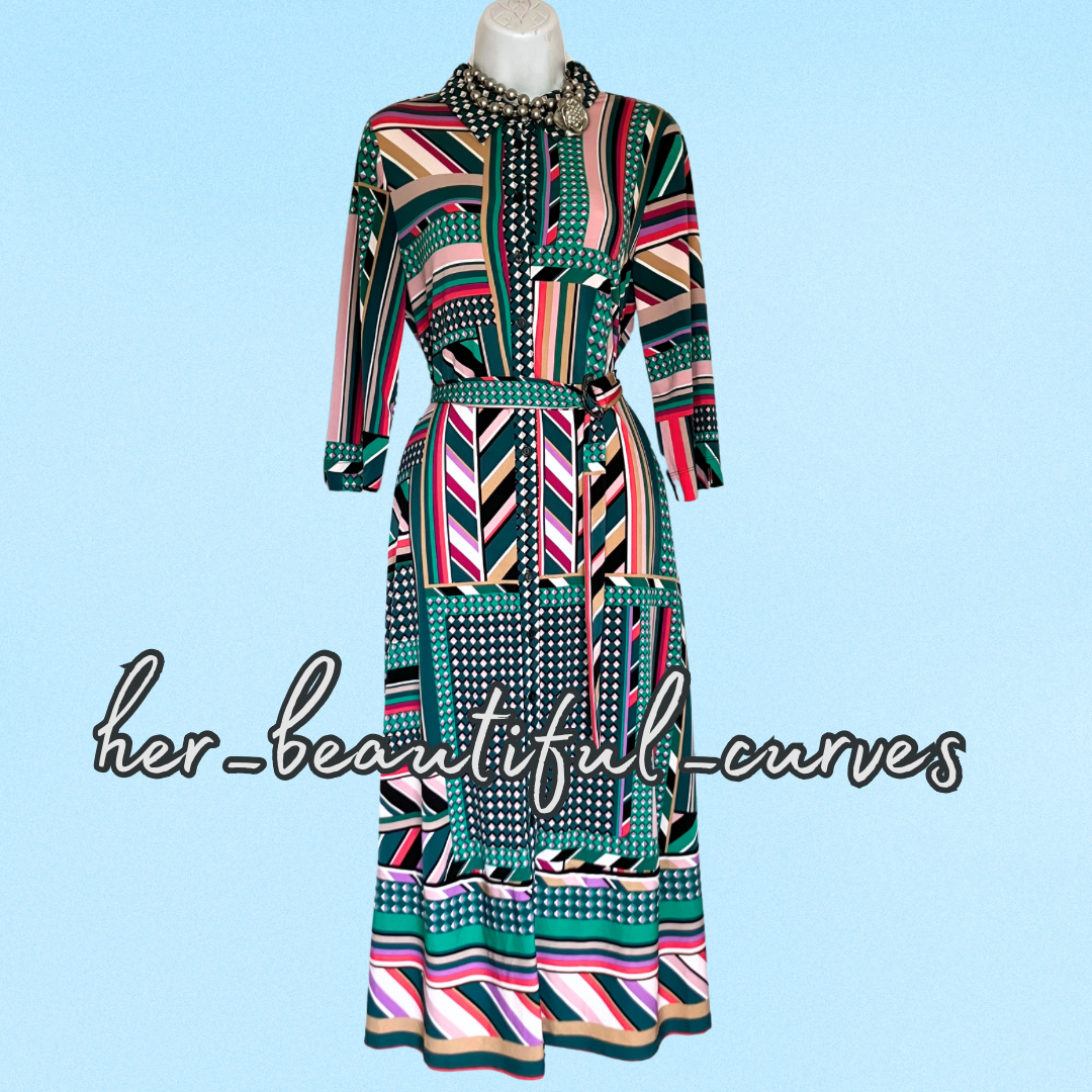 MONSOON GEOMETRIC PRINT JERSEY SHIRT PARTY DRESS SIZE M fits 12/14