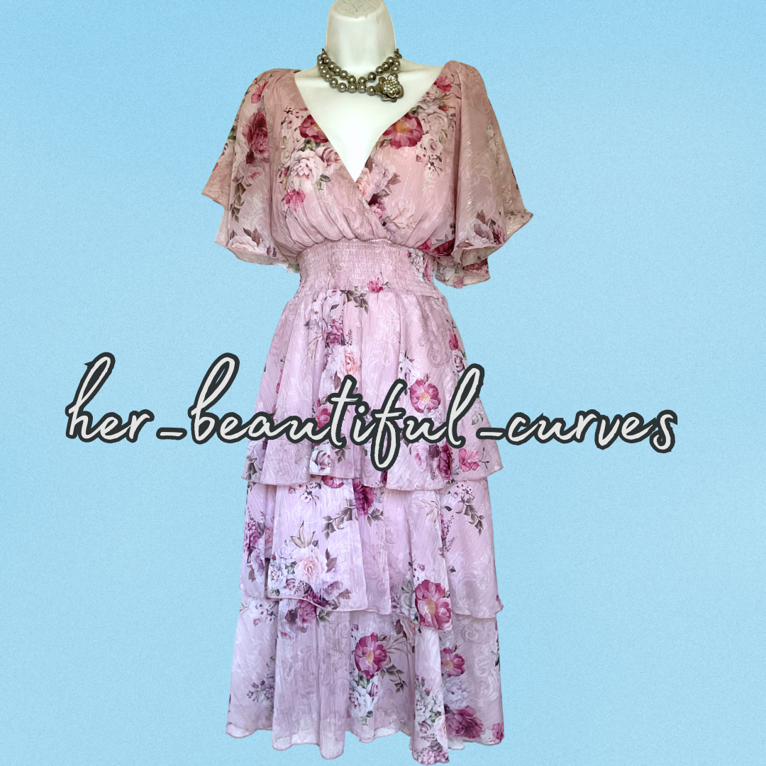 QUIZ FLORAL PRINT GLITTERING THREADS TIERED MIDI OCCASION PARTY DRESS SIZE 14