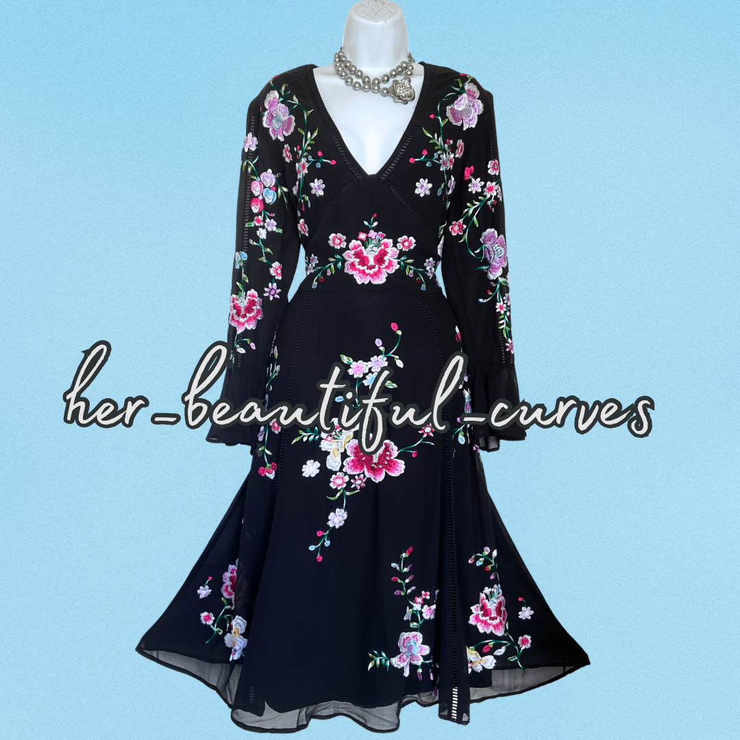 ASOS EMBROIDERED FLORAL MIDI OCCASION WEDDING PARTY DRESS SIZE 16