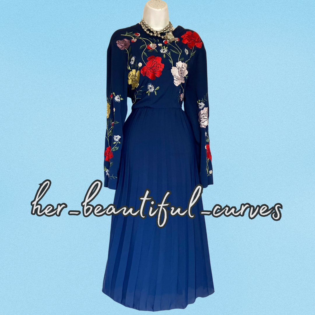 ASOS EMBROIDERED FLORAL PLEATED OCCASION PARTY DRESS SIZE 16