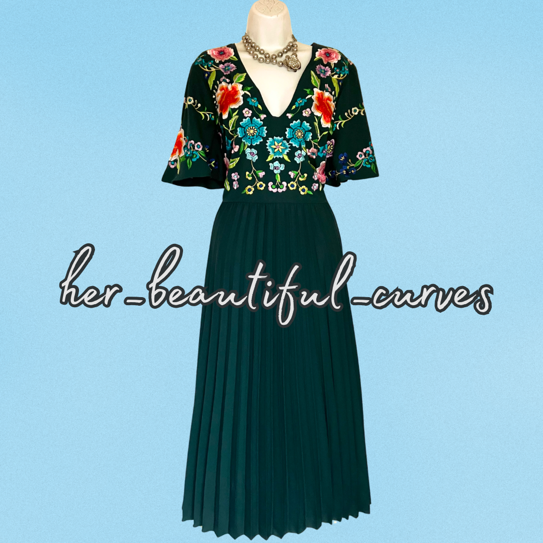 ASOS EMBROIDERED FLORAL PLEATED WEDDING OCCASION PARTY DRESS SIZE 16