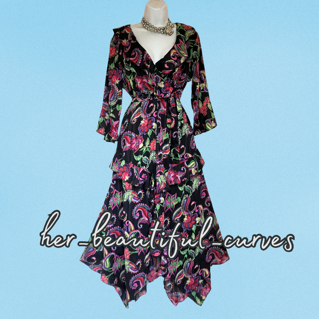 JOE BROWNS PAISLEY FLORAL PRINT HANDKERCHIEF HEM OCCASION PARTY DRESS SIZE 18