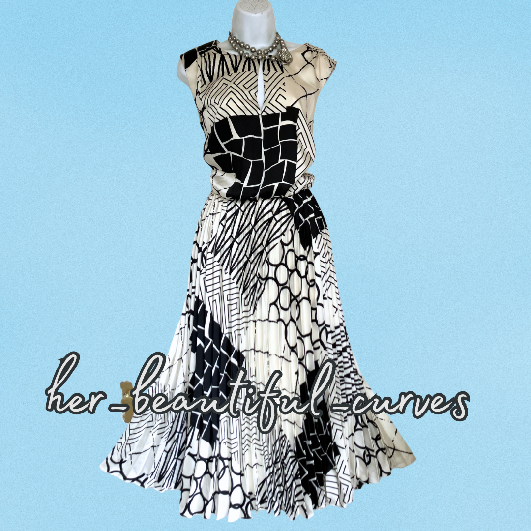 JOANNA HOPE MONOCHROME PRINT OCCASION PARTY PLEATED DRESS SIZE 20