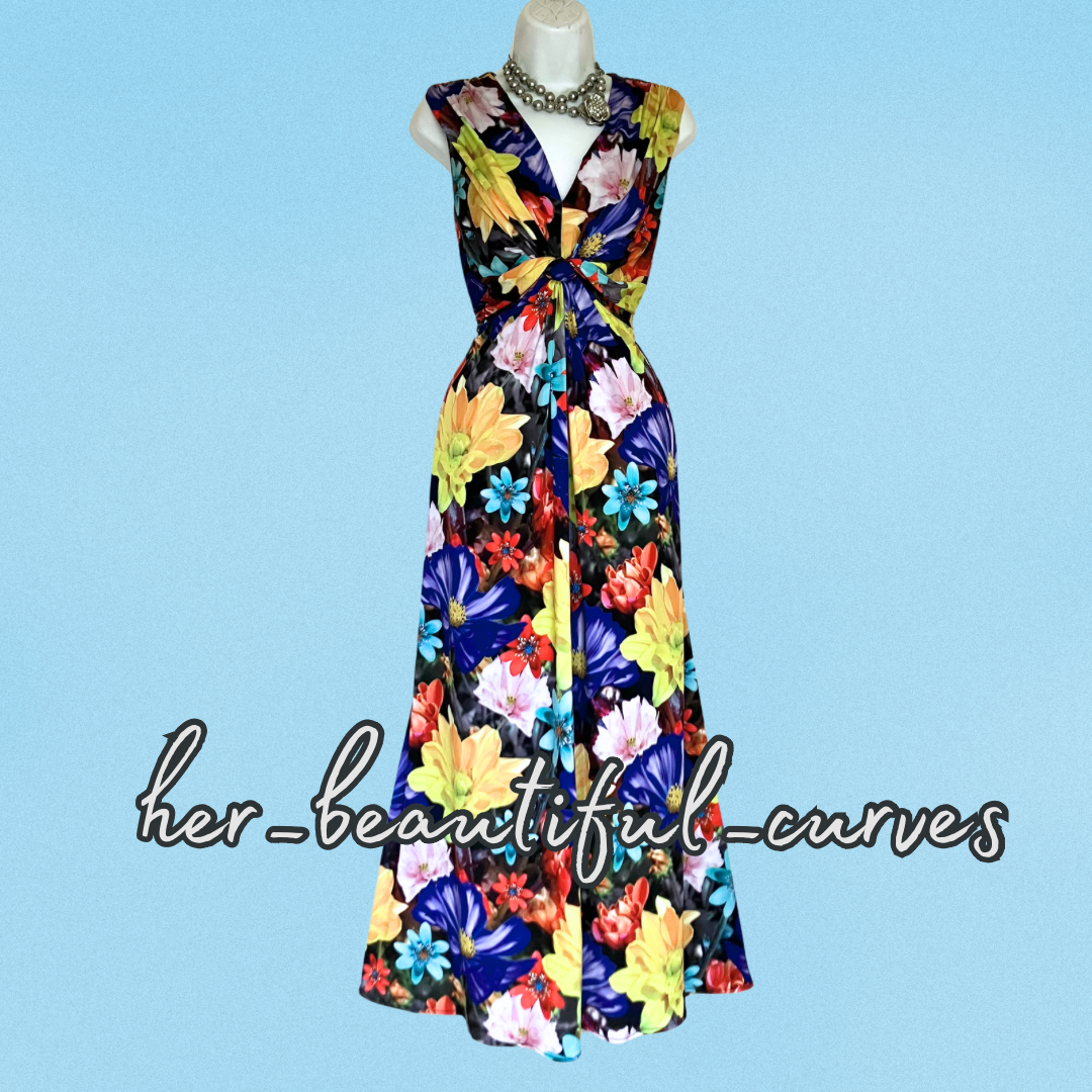 DEBENHAMS FLORAL PRINT JERSEY WEDDING OCCASION PARTY DRESS SIZE 18