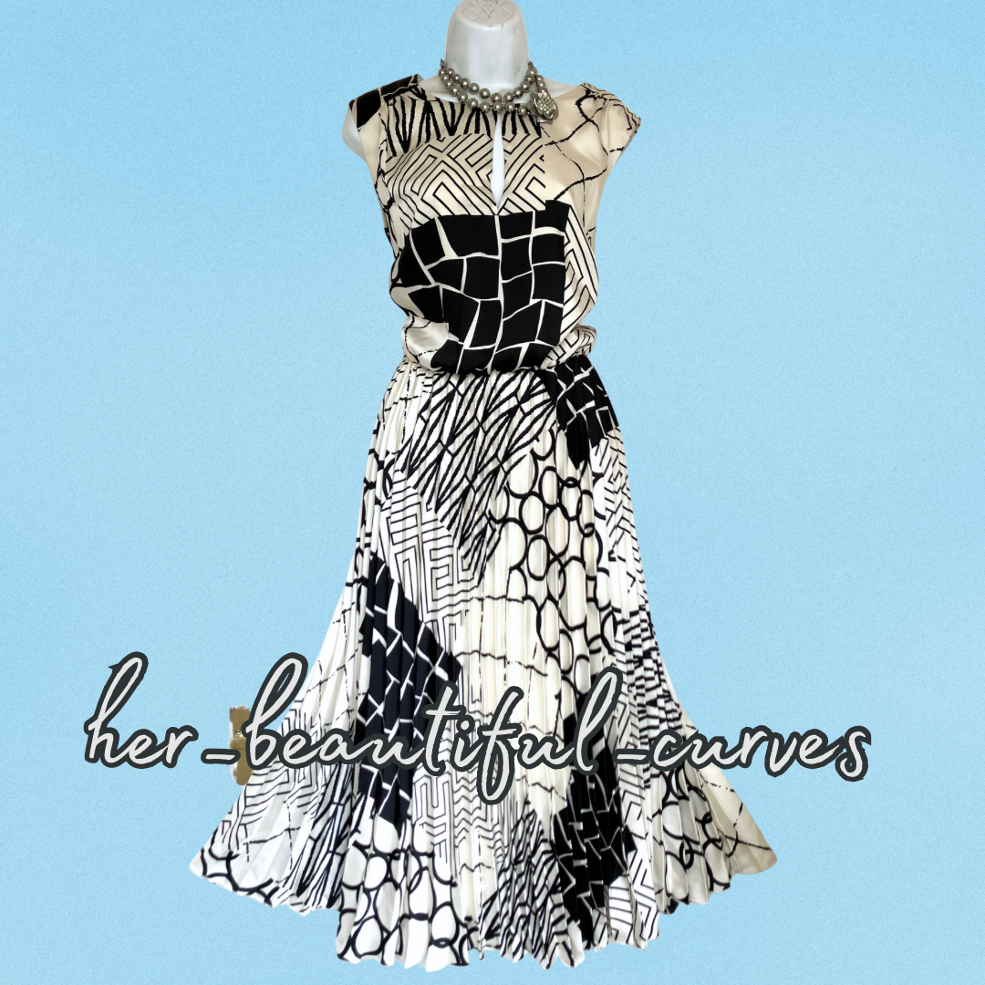 JOANNA HOPE MONOCHROME PRINT OCCASION PARTY PLEATED DRESS SIZE 20