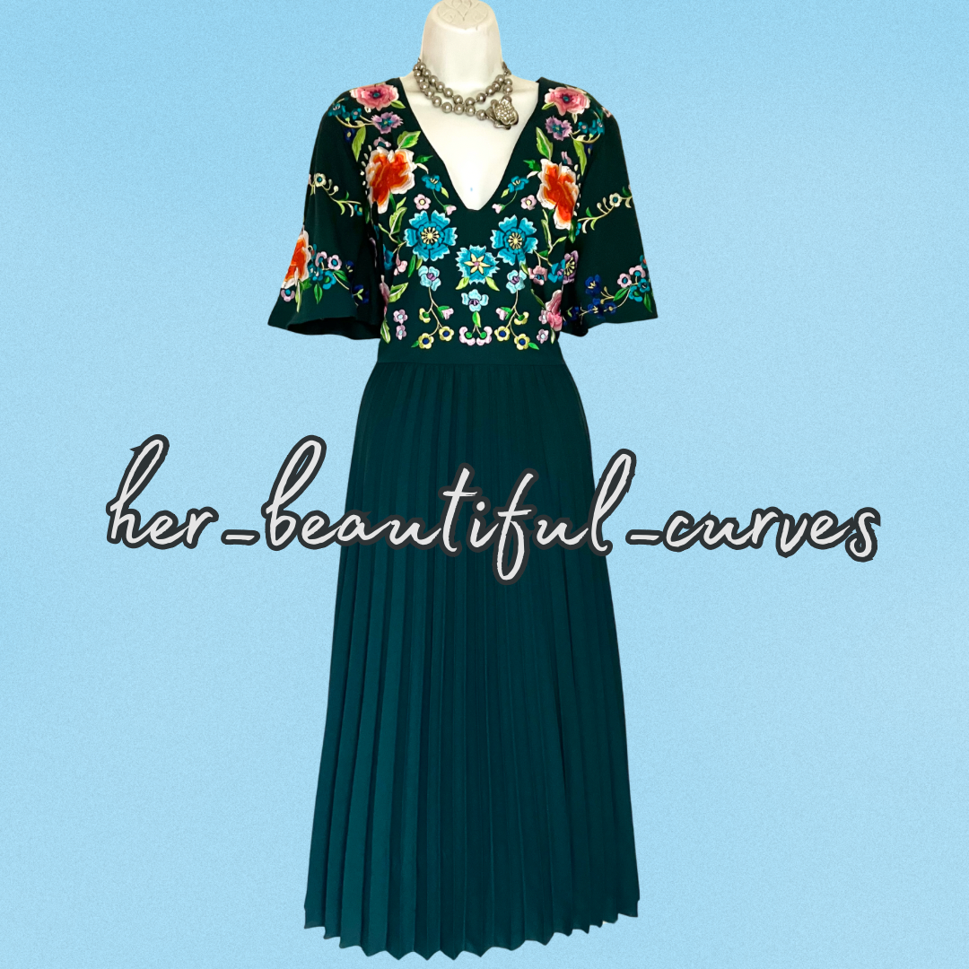 ASOS EMBROIDERED FLORAL PLEATED WEDDING OCCASION PARTY DRESS SIZE 16