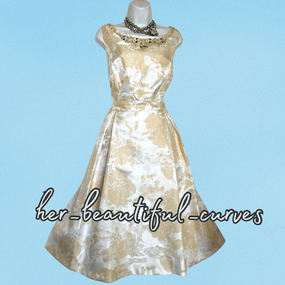 JOANNA HOPE BEADED GOLD JACQUARD PATTERN WEDDING OCCASION PARTY DRESS SIZE 16
