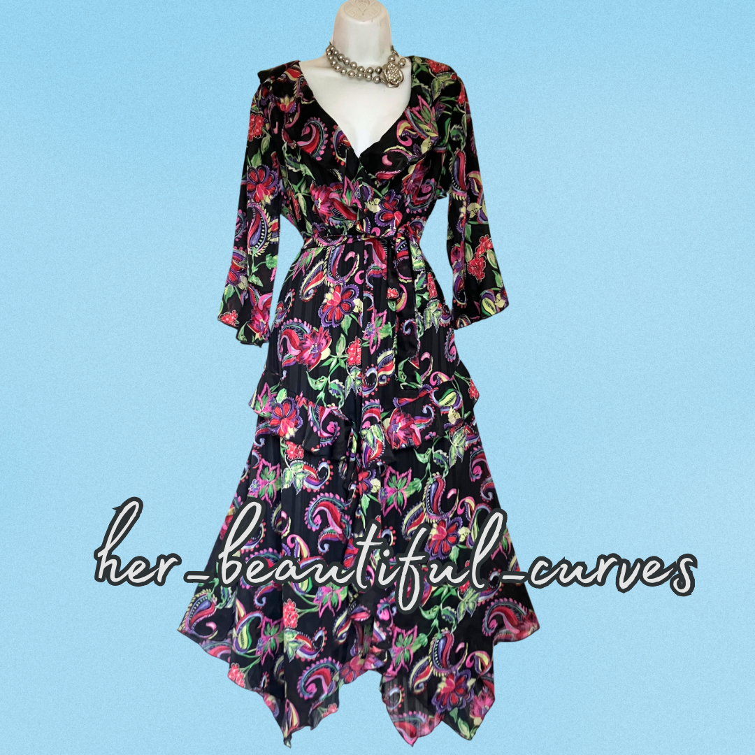 JOE BROWNS PAISLEY FLORAL PRINT HANDKERCHIEF HEM OCCASION PARTY DRESS SIZE 18