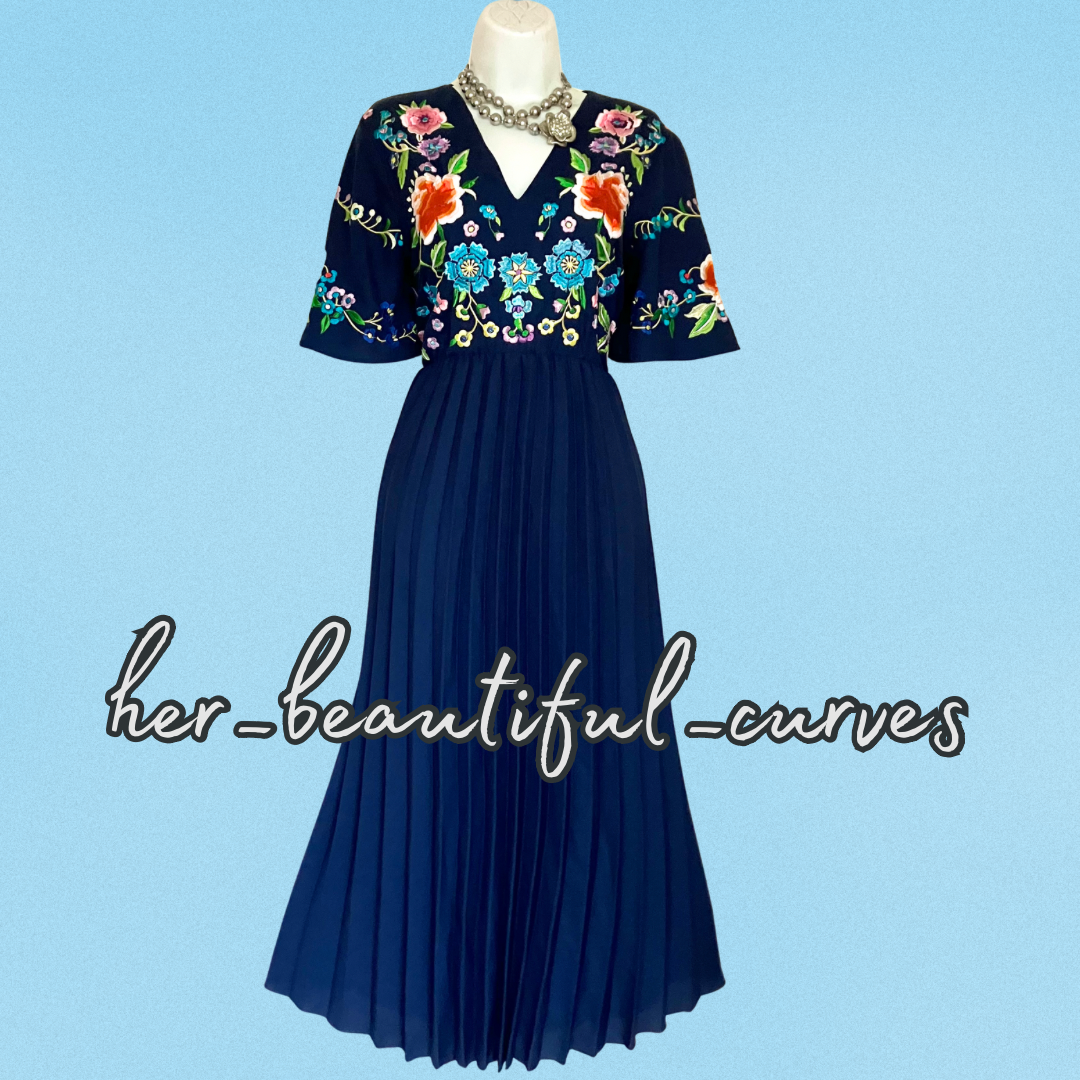 ASOS EMBROIDERED FLORAL PLEATED OCCASION PARTY DRESS SIZE 14