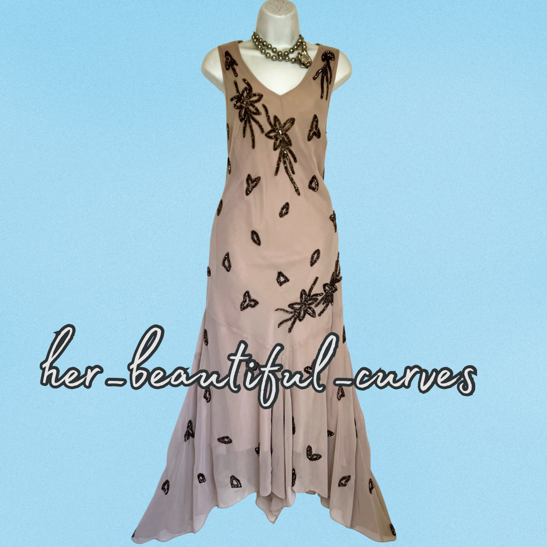 BERKERTEX SEQUINED BEADED FLORAL HANDKERCHIEF HEM DRESS & BOLERO SIZE 16 new