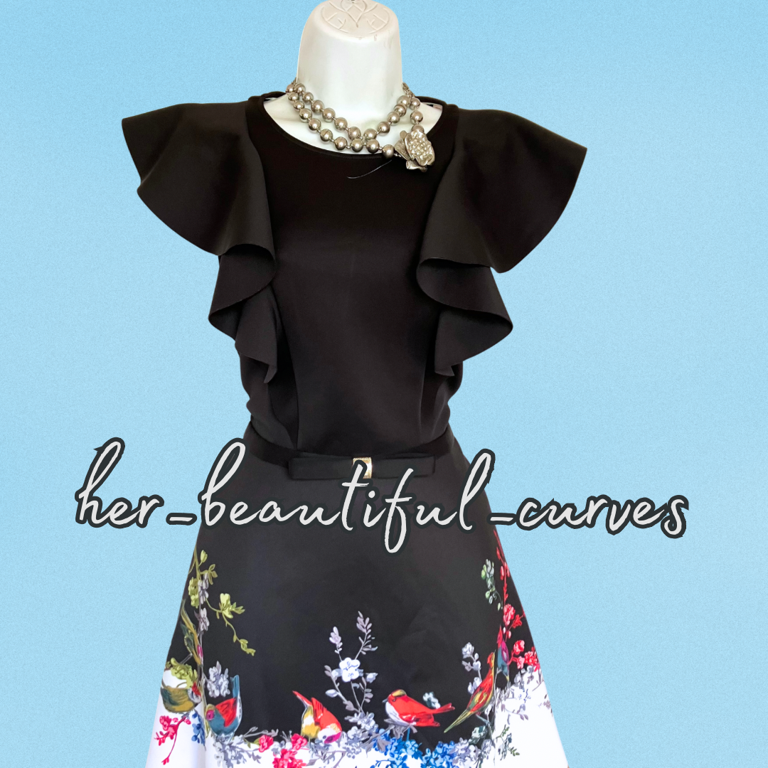 TED BAKER BIRDS & FLORAL PRINT PARTY DRESS TED SIZE 4 UK SIZE 14