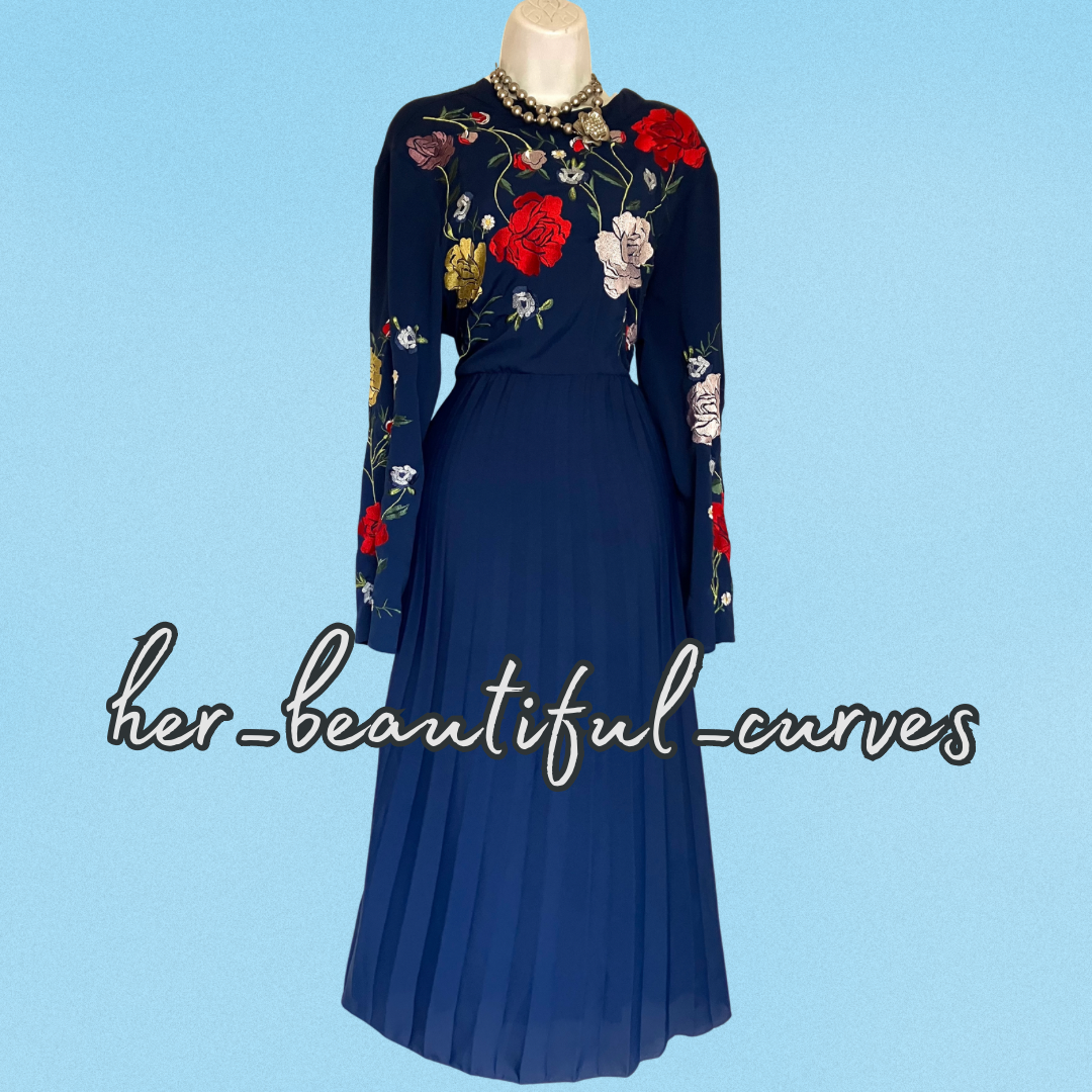 ASOS EMBROIDERED FLORAL PLEATED OCCASION PARTY DRESS SIZE 16