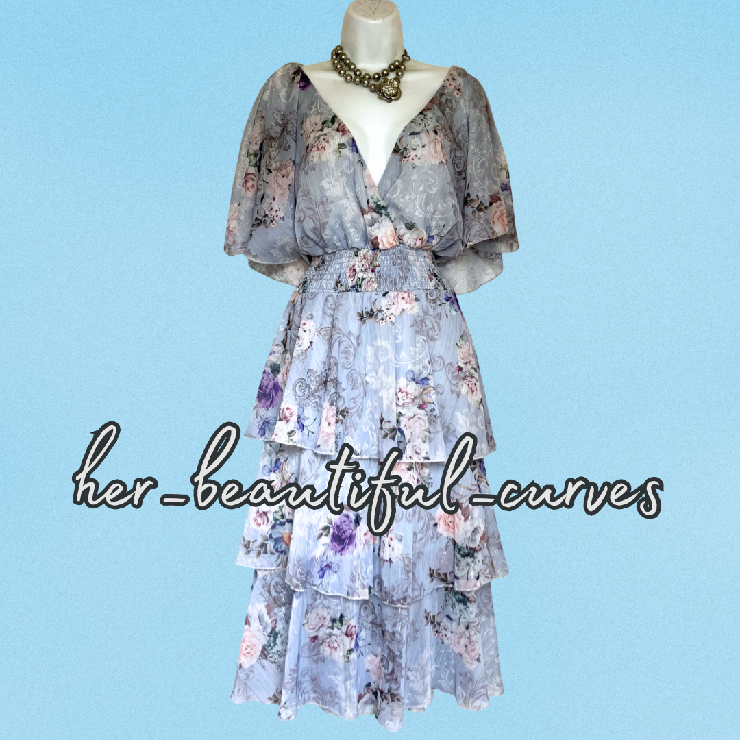 QUIZ FLORAL PRINT GLITTERING THREADS TIERED MIDI OCCASION PARTY DRESS SIZE 22