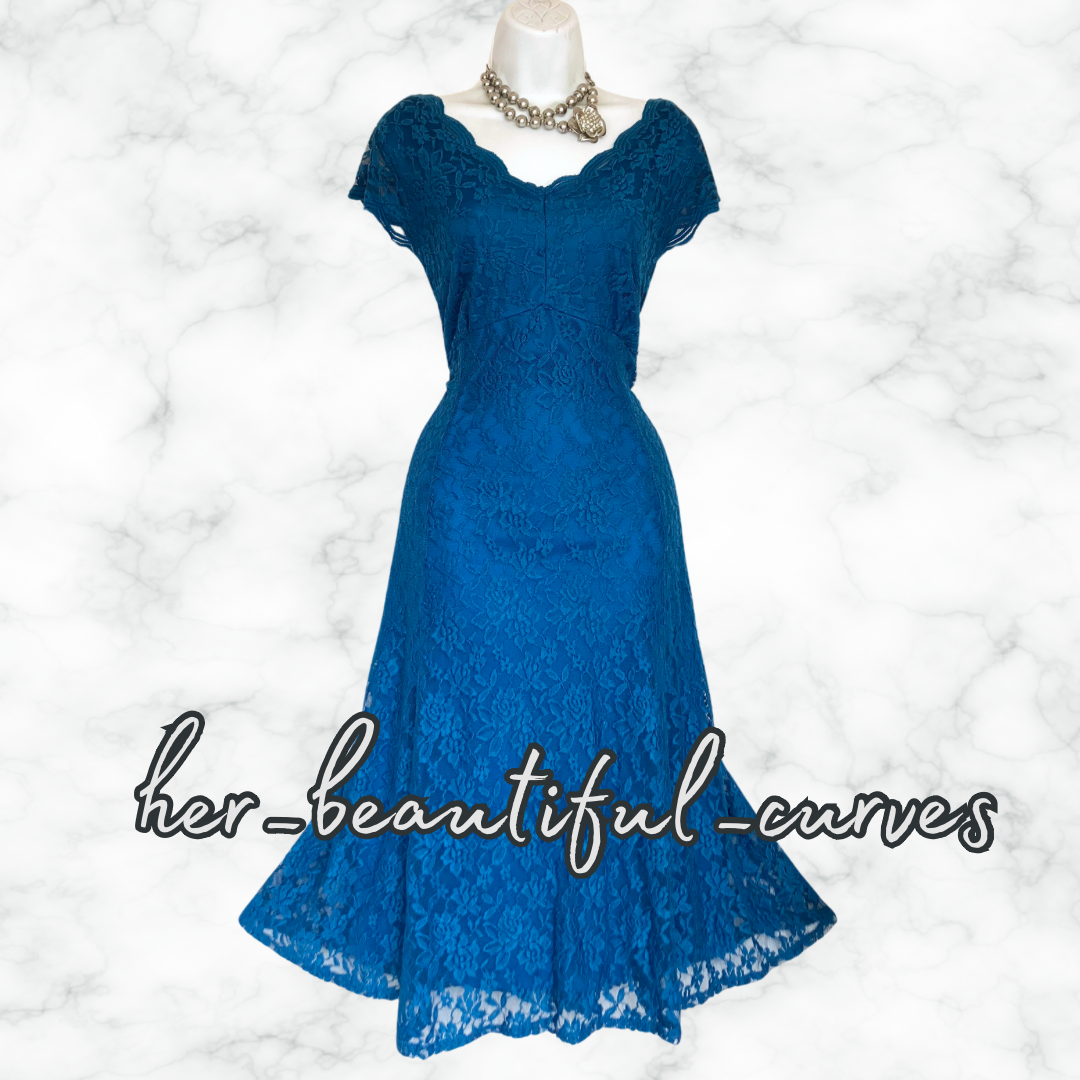 JOANNA HOPE TEAL EMBROIDERED FLORAL LACE OCCASION PARTY DRESS SIZE 18