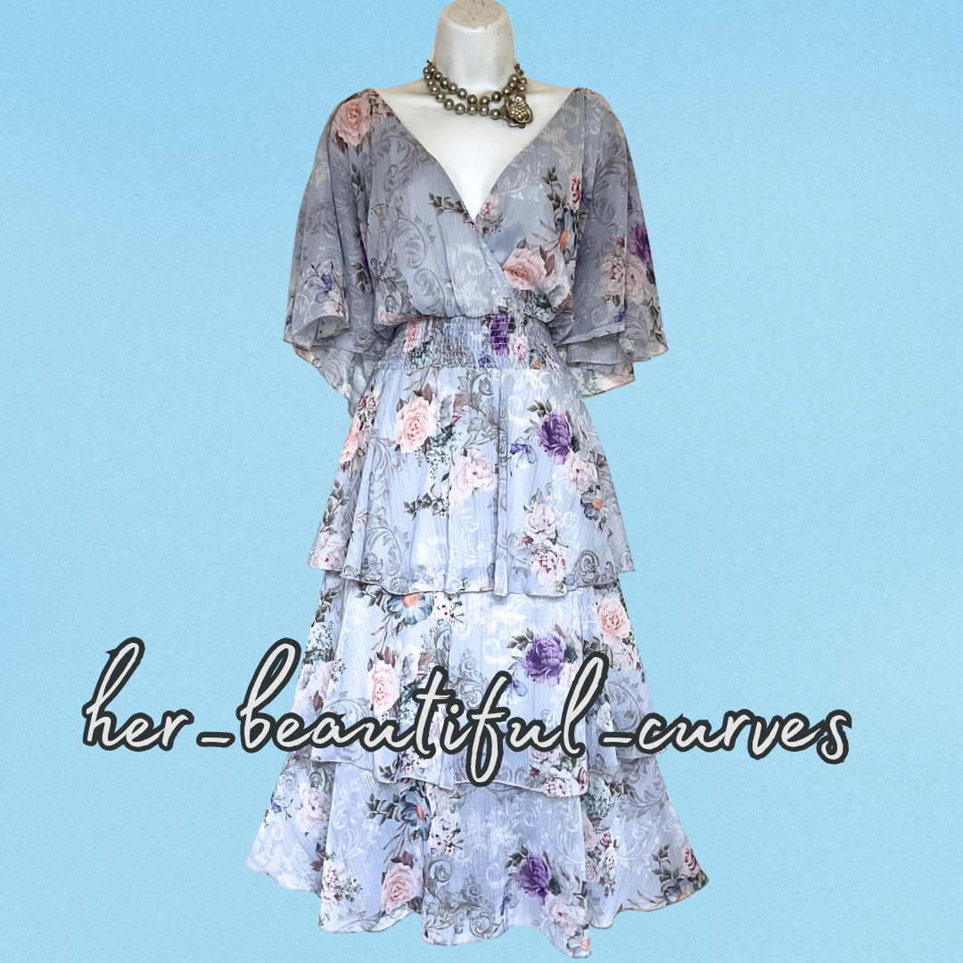 QUIZ FLORAL PRINT GLITTERING THREADS TIERED MIDI OCCASION PARTY DRESS SIZE 26