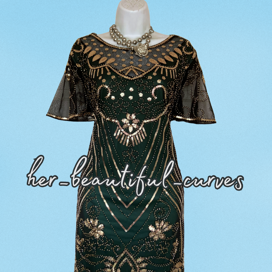 LADIES 20s GATSBY SEQUINED BEADED FLAPPER PARTY DRESS SIZE XXXL fits 18/20