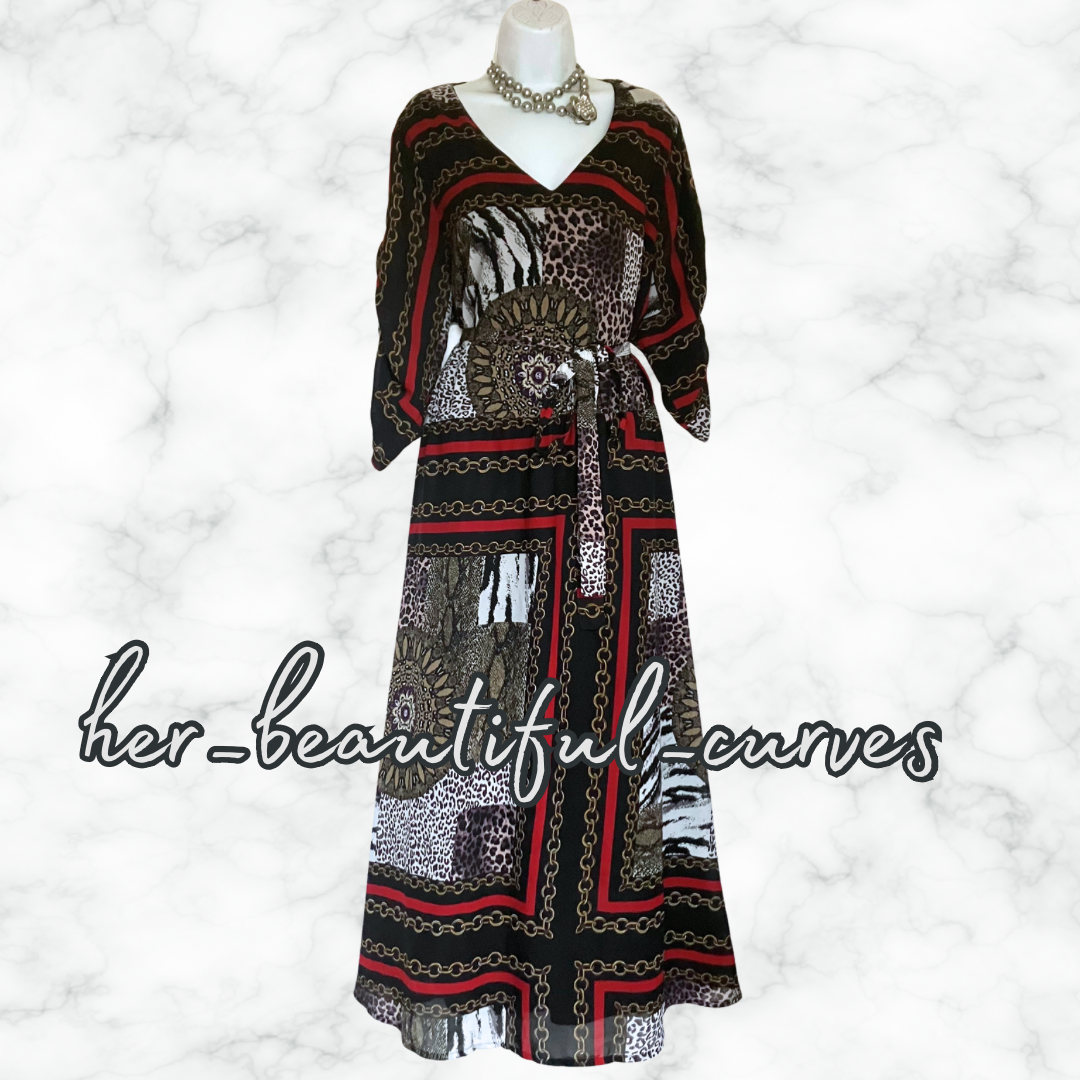 JOE BROWNS CHAIN & ART DECO PRINT PARTY DRESS SIZE 24