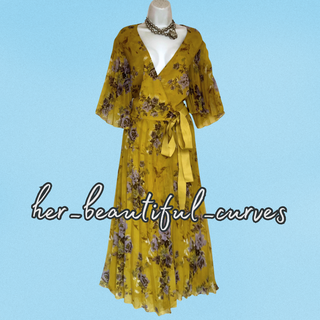 ASOS CURVE FLORAL PRINT PLEATED REAL WRAP OCCASION PARTY DRESS SIZE 22