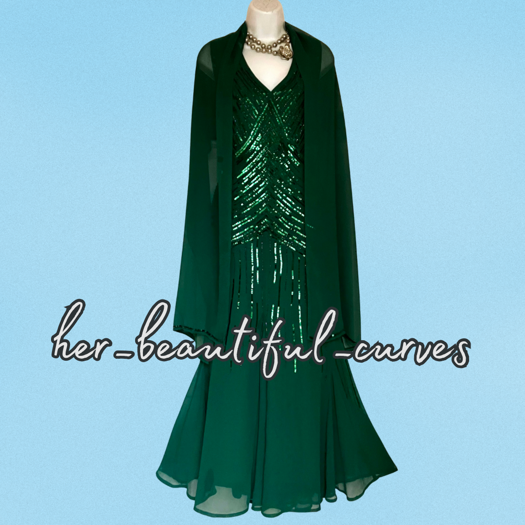 JOANNA HOPE 20s GATSBY SEQUINNED BEADED DRESS & SHAWL SIZE 26 fits 26/28