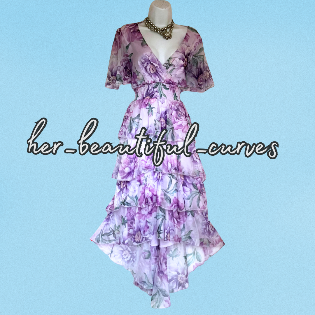 QUIZ FLORAL PRINT TIERED HI LOW PARTY DRESS SIZE 14