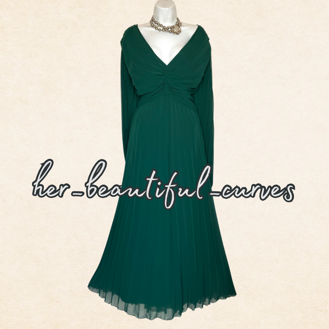 ASOS GREEN PLEATED WEDDING OCCASION PARTY DRESS SIZE 26