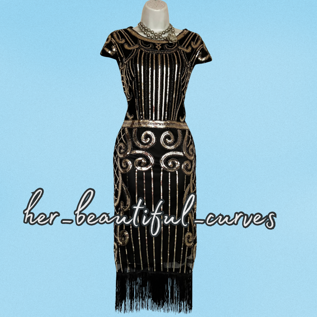 LADIES SEQUINED BEADED 20s GATSBY FLAPPER FRINGED PARTY DRESS SIZE 3XL fits 16