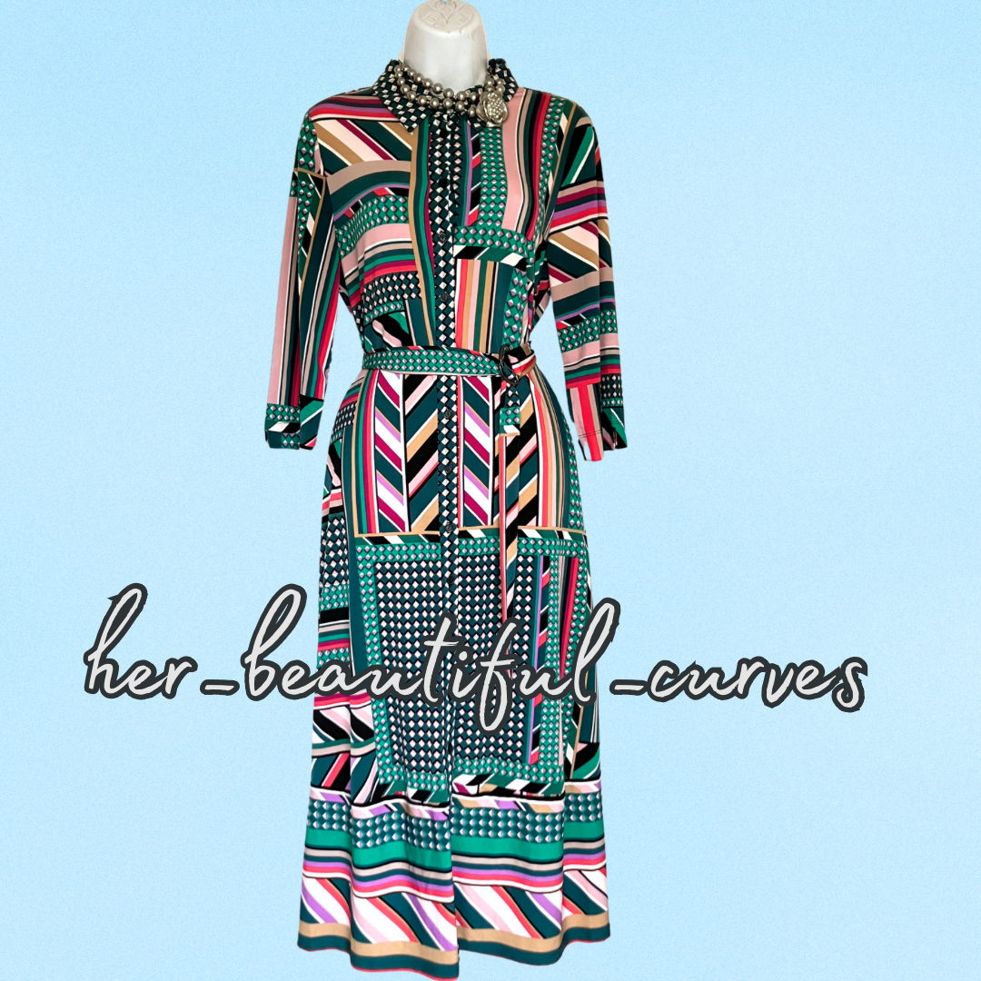MONSOON GEOMETRIC PRINT JERSEY SHIRT PARTY DRESS SIZE M fits 12/14