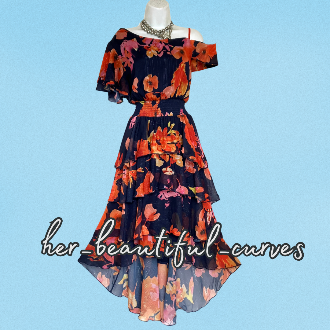 QUIZ FLORAL PRINT TIERED WEDDING OCCASION PARTY DRESS SIZE 18