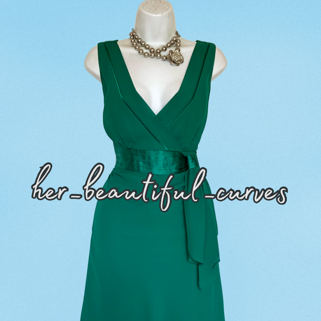 DEBENHAMS Gorgeous Green Flippy Empire Line Evening Party Dress Size 14