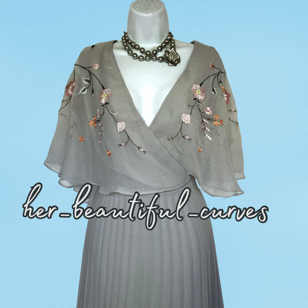 ASOS EMBROIDERED FLORAL PLEATED OCCASION PARTY DRESS SIZE 20