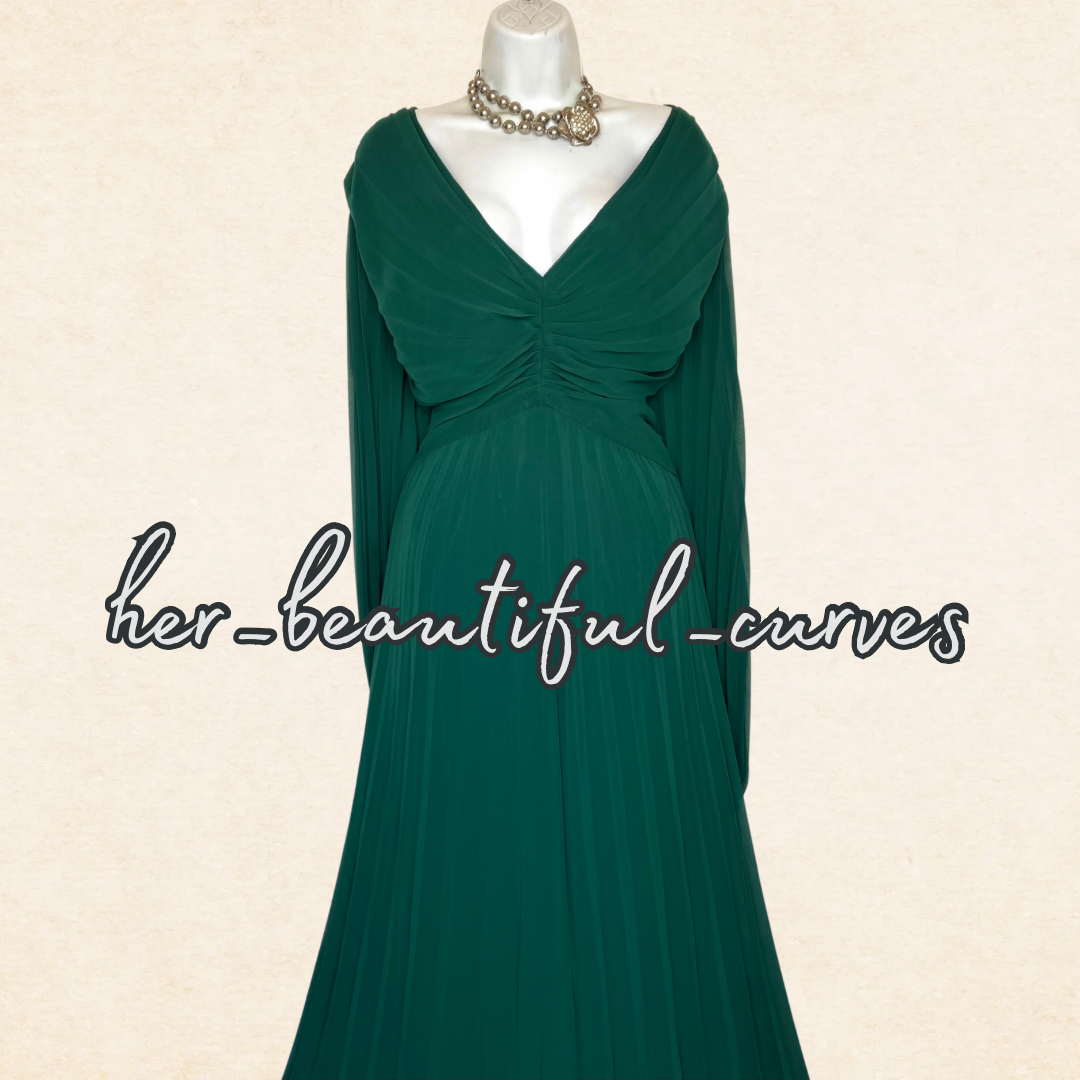 ASOS GREEN PLEATED WEDDING OCCASION PARTY DRESS SIZE 26