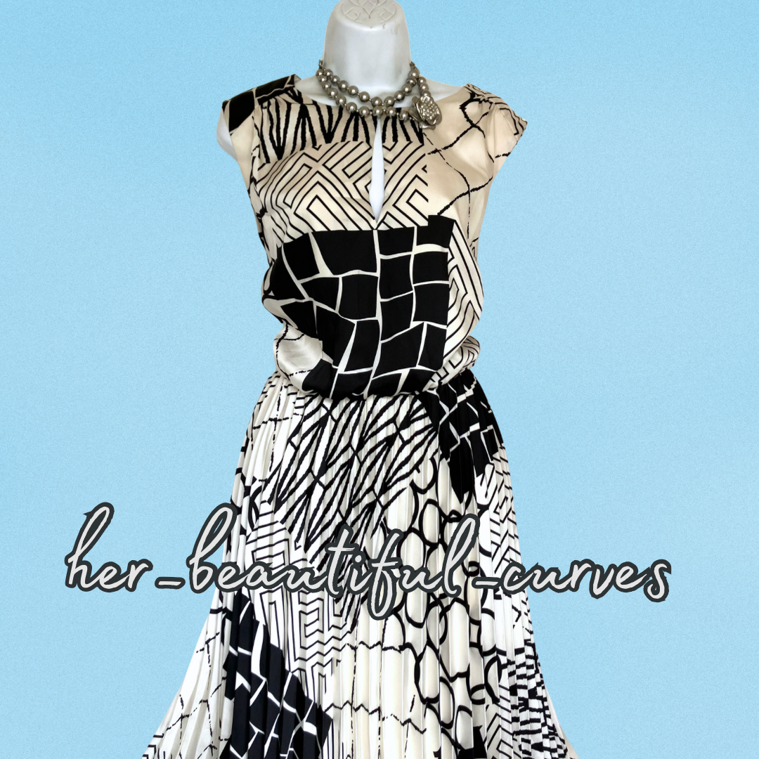 JOANNA HOPE MONOCHROME PRINT OCCASION PARTY PLEATED DRESS SIZE 20
