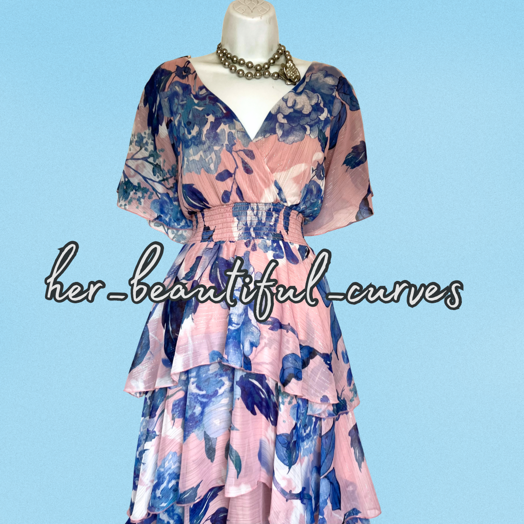 QUIZ FLORAL PRINT GLITTER THREADS TIERED HI LOW PARTY DRESS SIZE 20