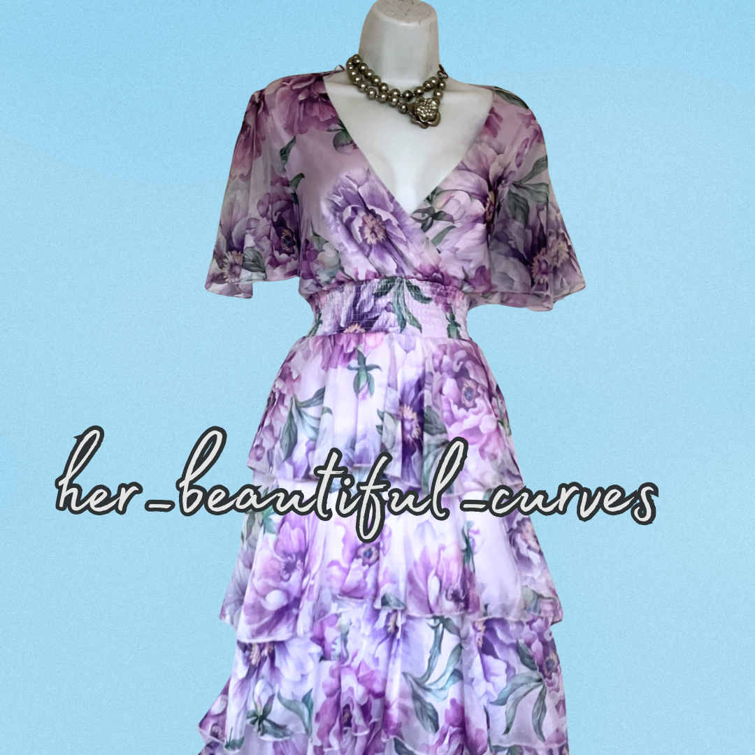 QUIZ FLORAL PRINT TIERED HI LOW PARTY DRESS SIZE 14