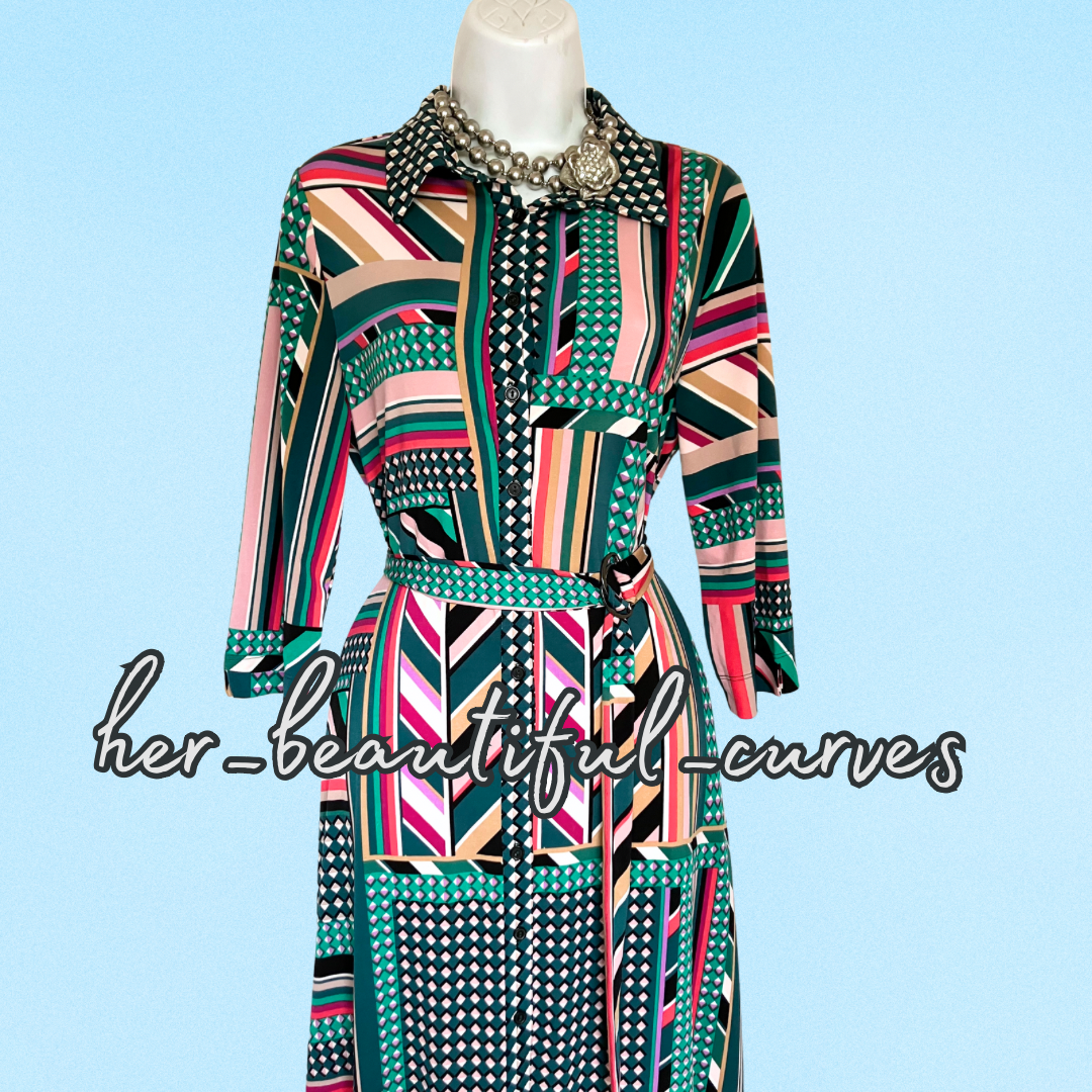 MONSOON GEOMETRIC PRINT JERSEY SHIRT PARTY DRESS SIZE M fits 12/14