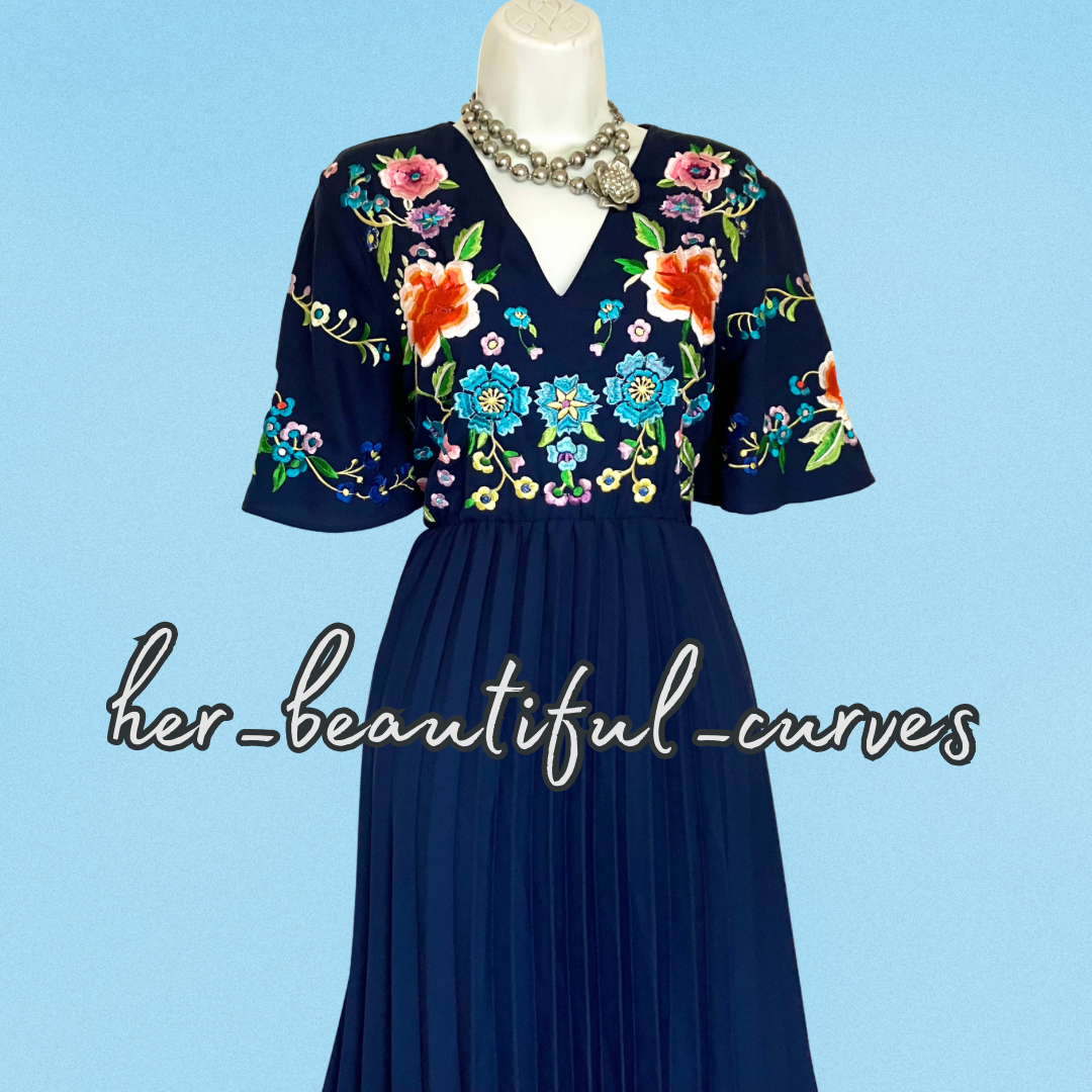 ASOS EMBROIDERED FLORAL PLEATED OCCASION PARTY DRESS SIZE 14